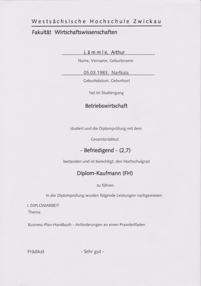 Diplom-Zeugnis Arthur Lämmle